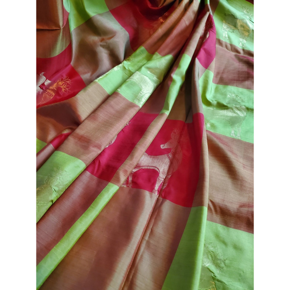 Women Pure Silk Designer Kanjivaram Saree Handloom Party Festive Wedding - Picture 9 of 16